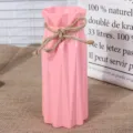Modern minimalist pink plastic flower vase with rope bow, ideal for home table decor and dried flowers. - Pink