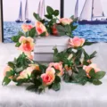Ghirlanda di fiori di rosa artificiali vite in seta rosa per decorazione parete e soffitto - Tramonto