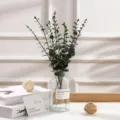 Artificial eucalyptus leaves in glass vase frosted green plant home decor ornament SKU - Single Eucalyptus Branch / 36 cm