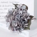 Artificial Hydrangea Flower Single Stem Blue Grey Silk Fake Floral Home Wedding Decor - Grey Purple