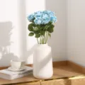 Artificial blue roses bouquet with white ceramic vase for home decor wedding party - Sky Blue