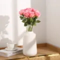 Artificial pink rose bouquet silk flowers home wedding decorative floral arrangement - Flesh Pink