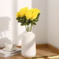 Yellow artificial rose flower bouquet in white ceramic vase home decor gift arrangement - Yellow
