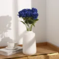 Artificial blue rose bouquet silk flower arrangement with white ceramic vase for home decor - Dark Blue