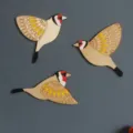 Set decorazione murale uccello volante in legno 3pz decorazione artistica per la casa 3mm - Cardellino