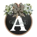 Insegna rotonda in legno per porta d'ingresso con lettera A vegetazione e benvenuto. - 30*30cm / Lettera A