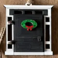 Wooden fairy door ornament with Christmas wreath, mini elf door for garden decor and hanging. - Style B