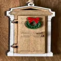 Wooden fairy door garden ornament with Christmas wreath for outdoor yard decoration. - Style F