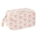 Astuccio doppio strato in velluto a coste con fiocco carino borsa cosmetica portatile - Fiocco Rosa (Grande)