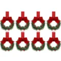 Mini ghirlanda di Natale set di 8 con fiocchi rossi bacche e nastro per decorazione - 8 Pezzi/Confezione / Rosso