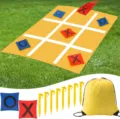Outdoor bean bag tossing game set with tic-tac-toe mat, beanbags, stakes and storage bag. - Bean Bag Toss Game Set 1.5m x 1.5m