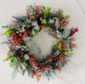 Halloween artificial eucalyptus wreath with purple roses and red berries for door hanging decor. - Autumn Pumpkin Wreath
