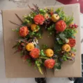 Autumn Halloween artificial wreath with pumpkins peonies and berries for home decor 40cm - Large 40*40CM