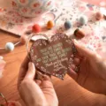Wooden heart plaque hanging sign with warm family text and floral print for decor gift. - Style H