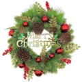 Kerstkrans met dennenappels rode bessen en gouden bladeren voor de feestdagen. - Niet-verlichte kerstletterkrans (43 cm) in verzenddoos