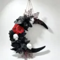 Gothic Halloween crescent wreath with black leaves, red roses and skulls for spooky decor variant - 40*35cm / Skeleton Crescent Wreath