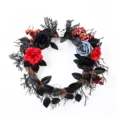 Ghirlanda di teschi gotica di Halloween con rose nere rosse bacche per decorazione festa spaventosa - 46x40x7cm / Ghirlande con teschi oscuri e rose