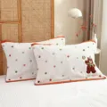 Cotton gauze pillow covers with cute cartoon bear embroidery and polka dots for bedroom. - Rubber Ball Bear