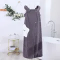 Wearable long bath towel, soft and comfortable quick dry shower wrap with star pocket. - 125x100cm / Purple Grey