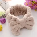 Bandeau noeud peluche doux moelleux maquillage bandeau cheveux femmes lavage visage accessoire - Café noble