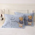 Cotton gauze pillow cover with cute sailor bear design, soft couple cartoon bedding pillowcase. - Navy Bear