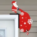 Christmas wooden Santa Claus door corner decoration, festive home holiday hanging sign prop. - Santa Claus Pulling Gifts