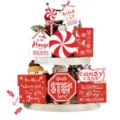 Christmas tiered tray decor red white wooden signs holiday farmhouse table decorations - Multicolor