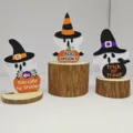 Halloween Holz Geist Tischdekoration Set mit süßen Hexenhüten für festliche Heimdekoration - Neues 3-teiliges Geister-Set A