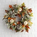 Ghirlanda di zucca autunnale artificiale per porta d'ingresso festa decorazione casa. - Ghirlanda di 40cm con Zucca Bianca, Foglia di Acero e Foglia Verde
