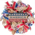 Patriotic 4th of July wreath for front door decor, red white blue mesh and burlap sign. - Style S 40x40cm