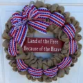 Patriotic US Independence Day Burlap Wreath Red White Blue Bow Front Door Hanging Decor - Style W 45x45cm