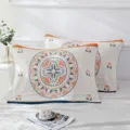 Cotton 4-layer gauze pillowcase with ethnic geometric embroidery, soft breathable home bedding. - Sun God
