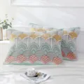 Soft cotton gauze pillow cover breathable geometric wave pattern home bedroom bedding - Fan Leaf Green