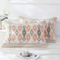 Cotton gauze pillow cover, bohemian geometric pattern pillowcase, breathable home bed linen. - Fish Green