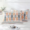 Soft 4-layer cotton gauze pillowcase, breathable geometric pattern bedding cover for home. - Fish Blue