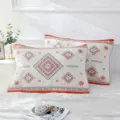 Soft cotton gauze pillow cover, breathable geometric pillowcase for all seasons use. - Moxi Red
