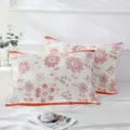 Cotton gauze pillow covers with floral print soft breathable bed pillowcases pair set - Daisy Orange