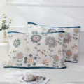 Cotton gauze pillow cover, soft breathable floral pillowcase, couple bedroom bedding item - Daisy Blue