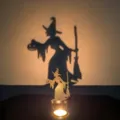 Portacandele proiezione ombra Halloween decorazione da tavola con strega e zucca design. - Strega con scopa