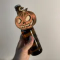 Detailed view of Halloween wooden pumpkin bottle hanger, festive party decoration prop. - Halloween Drink Charms - Pumpkin / 20*20cm