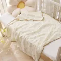 Couverture Gaze Pois Minky Bébé Nouveau-Né Douce Respirante pour Lit Bébé Berceau - Tête de Lapin Blanc