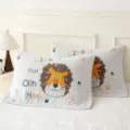 Housses de coussin en gaze de coton 4 couches, imprimé lion mignon, literie douce et confortable. - Chevalier lion