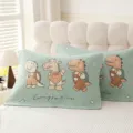 Cotton gauze pillow cover set with cute dinosaur cartoon prints for comfortable home bedroom use. - One Pair / Three Macarons