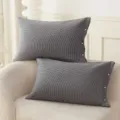 Cotton Gauze Pillowcase Grey Plaid Snap Button Pillow Cover Soft Breathable Home Bedding - Dark Grey Plaid / 48*74cm (Single Pack)