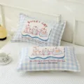 Blue checkered cartoon cat cotton gauze children pillowcase, soft breathable pillow cover. - Inner 35*55cm / Outer 40*60cm (Set of 2) / Blue Plaid Sweet Cat