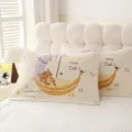 Soft cotton gauze pillow towel with cute cat cartoon design, comfortable for four seasons. - One Pair / Moon Boat