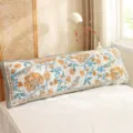 Housse de coussin de lit double longue en gaze avec broderie florale oiseau bleu orange douce - Fleurs et oiseaux rétro