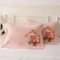 Pink cartoon cat embroidered pillowcase soft cotton bed pillow cover for couple home use - Single / Bee Kitten