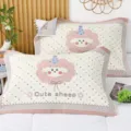 Cute sheep print high density fine yarn pillow towel soft comfortable home bedding for all seasons - 52x78cm (Single Pack) / Cloudy Lamb Pink