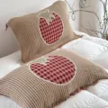 Beige gauze pillow cover with red checkered tomato appliqué and tassel edge for home bed. - 52*75cm / Tomato - Tassel